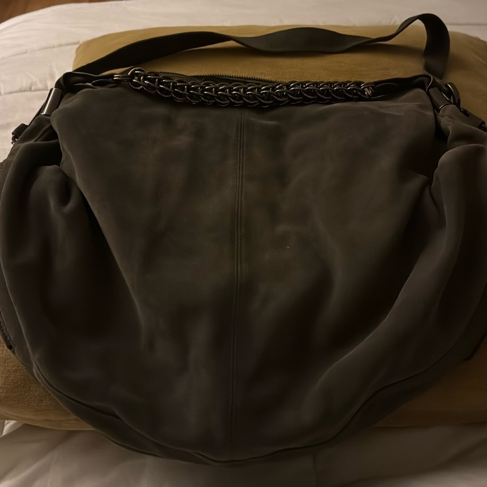 Kenneth Cole Gray Suede Leather Wider Satchel Shoulder Bag - Purse